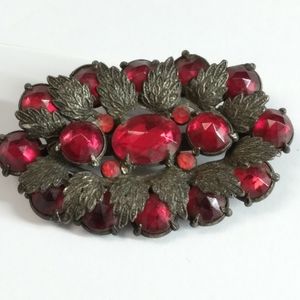 Vintage Silverman  ruby Jewel Rhinestone Brooch